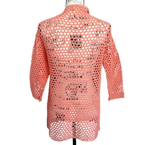 Vintage 1930s Crochet Cardigan Sweater Pink Bed Jacket Caftan Hollow Out Knit - Picture 3 of 9